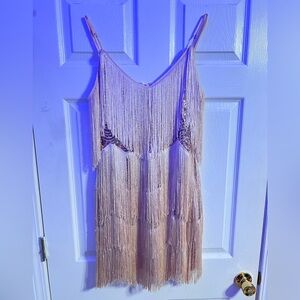 Lulu's Blush Fringe Slip Dress